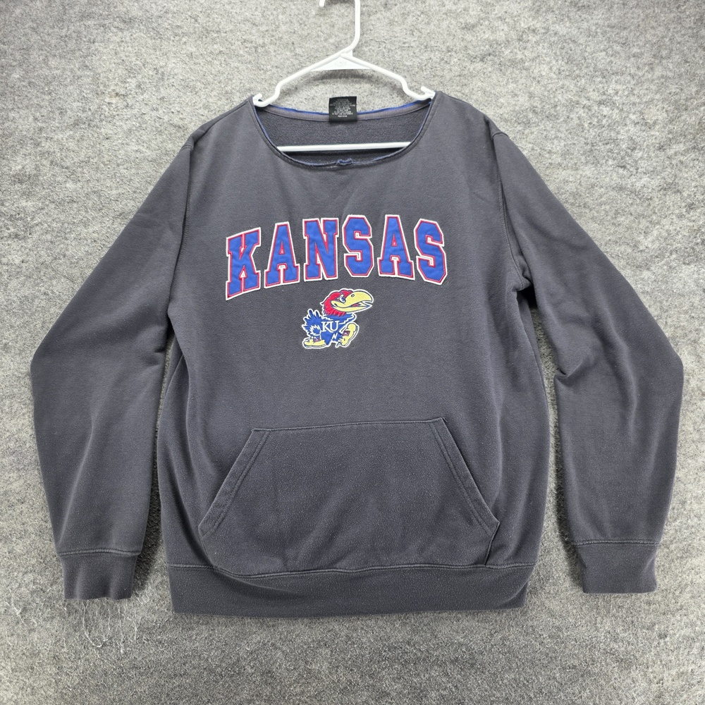Kansas Jayhawks Sweatshirt Womens M Gray NCAA Basketball Colosseum Pullover